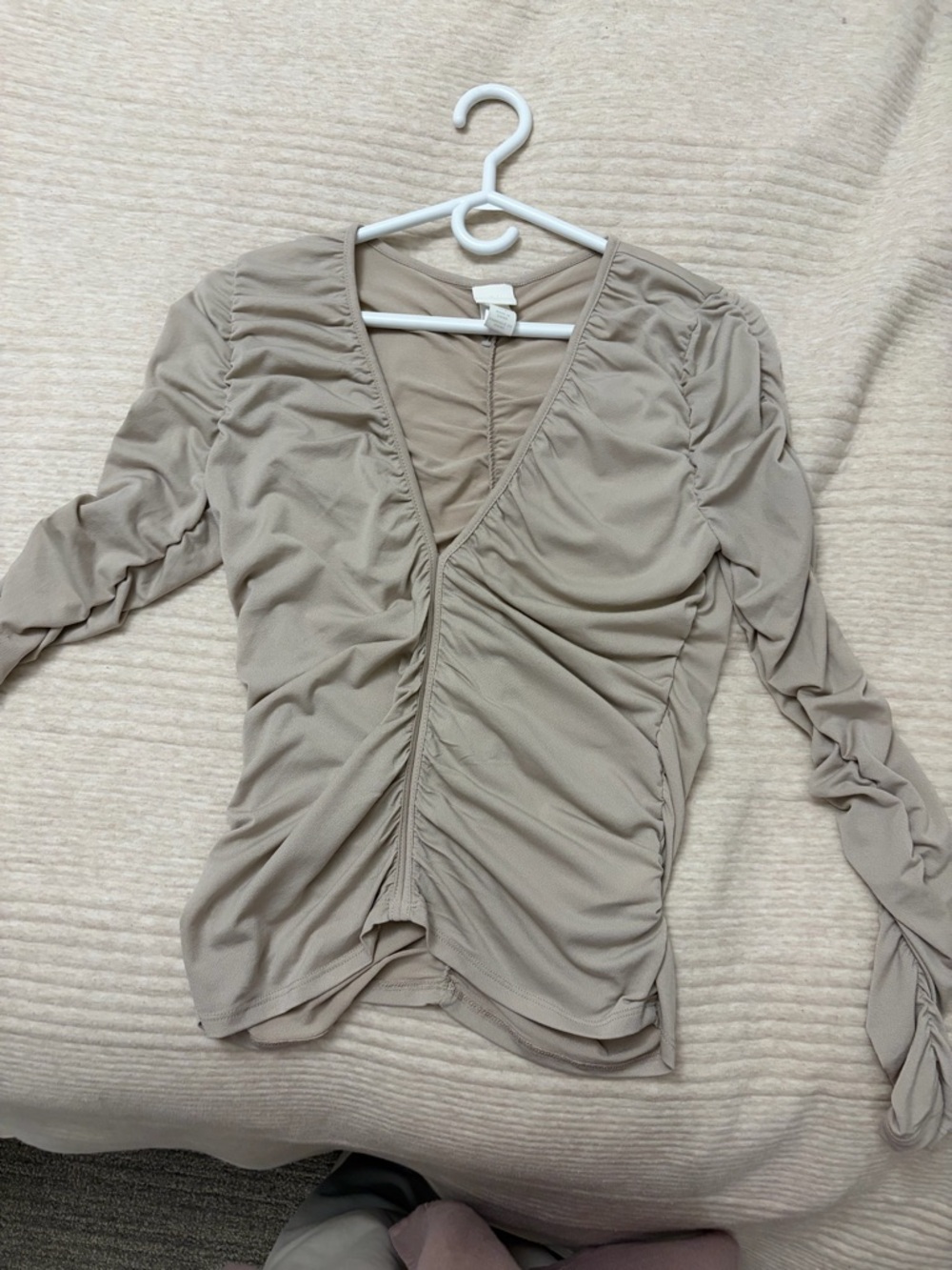 H&M Ruched Wrap-Front Long Sleeve Top - Taupe